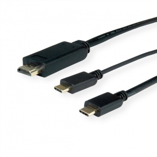 Cablu USB-C la HDMI 4K@60Hz cu alimentare USB-C T-T 1m Negru, Roline 11.04.5952